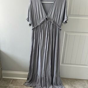 Pink Blush Blue Gray Maternity Maxi Dress